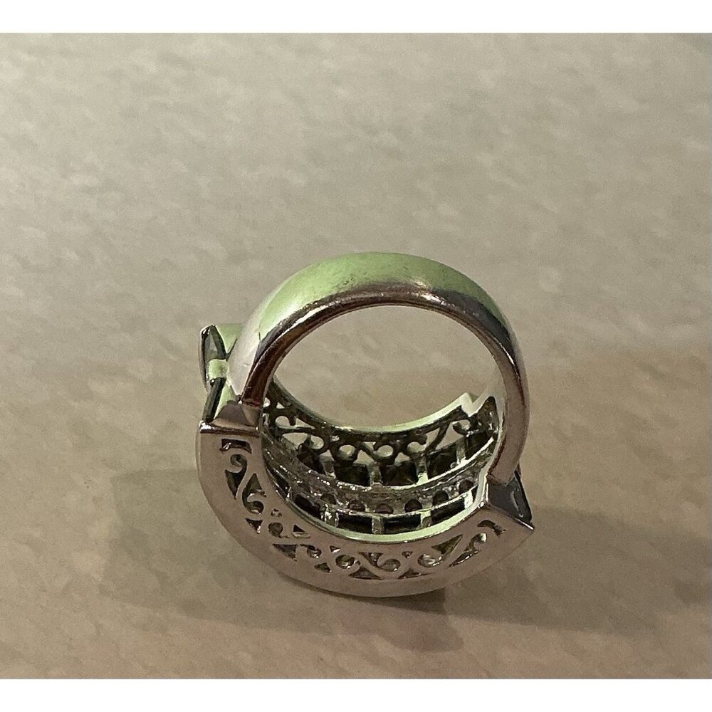 Park Lane Ring Olive Green Silver Tone Faceted Pave CZs Cocktail Statement SZ 7 - Picture 7 of 14